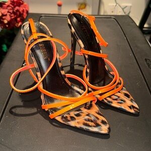 Orange/Cheetah Print Heels! Size 5.5!